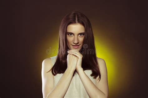 Closeup Portrait Of Brunette Woman In Studio Stock Photo Image Of Cute Elegant