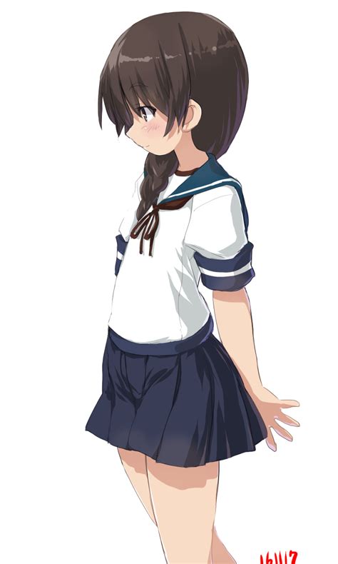 Safebooru 1girl Arms Behind Back Braid Brown Eyes Brown Hair Dated Dd Ijigendd Hair Over