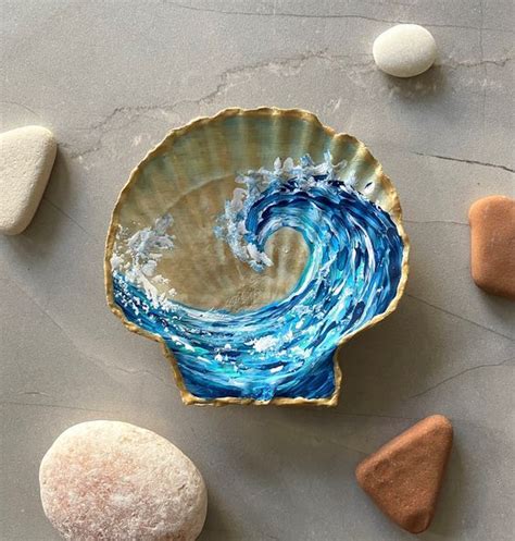 Ocean Wave Painted Scallop Shell Etsy In 2024 Shell Crafts Diy