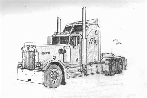 Semi Truck Outline Drawing at PaintingValley.com | Explore collection ...