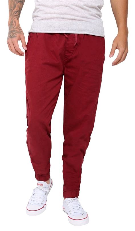 Men S Casual Jogger Pants Slim Fit Chino Pants Elastic Waistband Twill