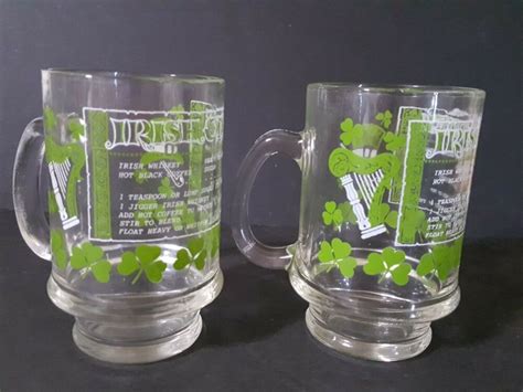 Vintage Shamrock Irish Coffee Recipe Pedestal Glasses Coffee Mug Set Of