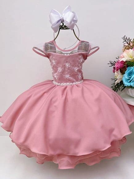 Vestido Festa Infantil Rose Nude Daminha Noivinha Elo