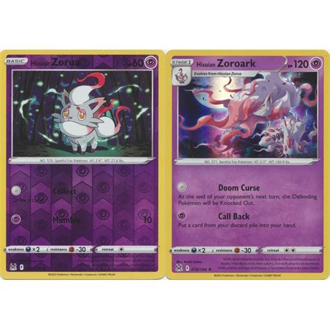 PTCG Pokemon Cards Hisuian Zorua 075 196 Hisuian Zoroark 076 196