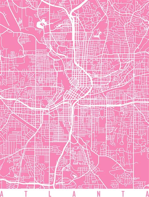 Atlanta Map Pink Art Print By Mapsart Pink Art Print Pink Posters