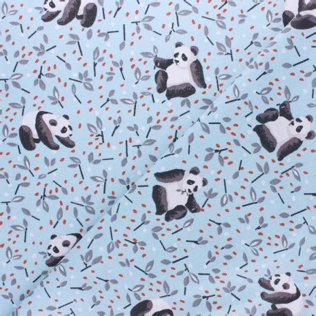 Tissu Coton Cretonne Enduit Panda Bleu Ciel MA PETITE MERCERIE