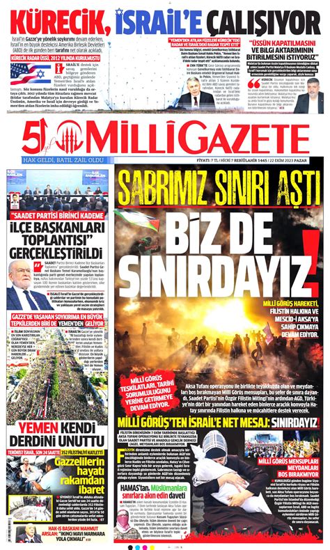 Milli Gazetesi Milli Manşet Oku Haberler 22 Ekim 2023