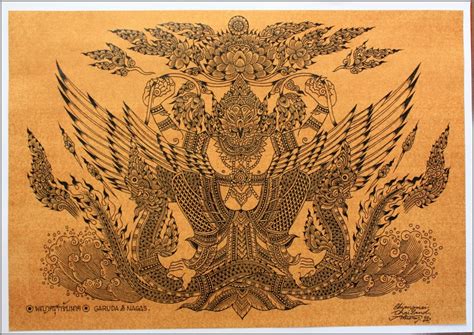 Thai Traditional Art Of Garuda By Printing On Sepia Paper Etsy