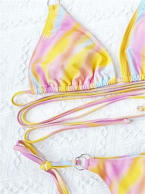 Emmiol Kostenloser Versand 2024 Tie Dye Gestreiftes Neckholder Bikini