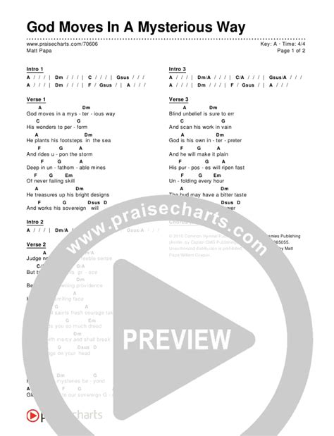 God Moves In A Mysterious Way Chords PDF (Matt Papa) - PraiseCharts