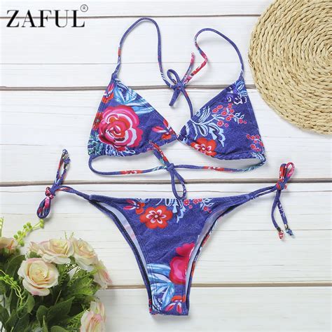 Zaful Sexy Women Bikini Set Halter Strappy Tied Floral Print Swimwear