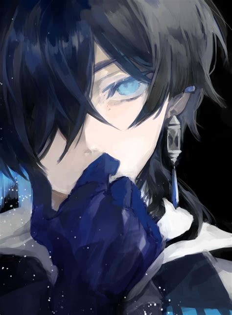 Download Mysterious Anime Boy Blue Eyes Black Hair Wallpaper ...