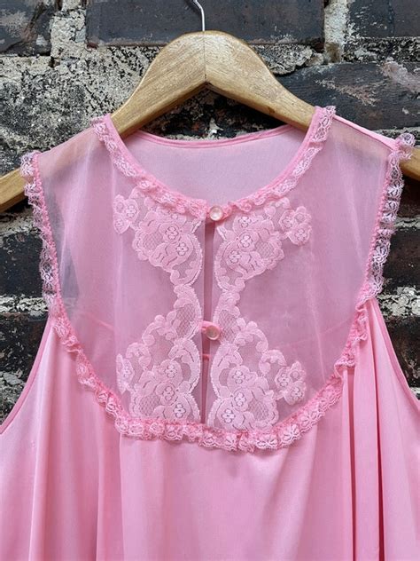 S Bubblegum Pink Nightgown With Sheer Lace Ruffl Gem