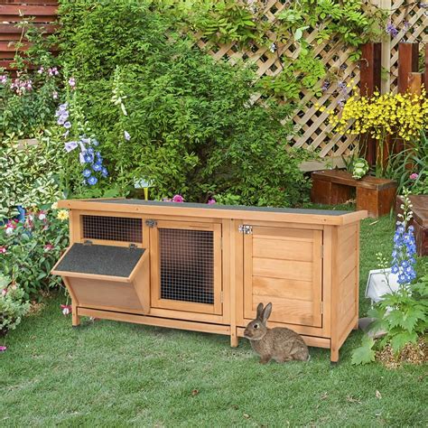 Pefilos 44" Outdoor Rabbit Hutch with Waterproof Roof, No Leak Tray and