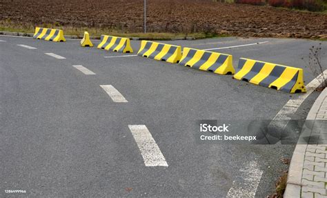 Horizontal Road Marking Lanes Highway Concrete Barriers On The Road