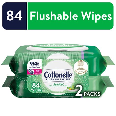 Cottonelle Gentleplus Flushable Wet Wipes 2 Flip Top Packs 84 Total