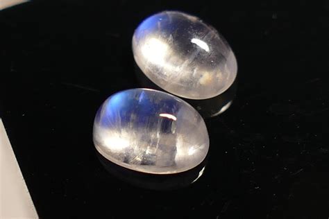 6x4mm 2 Pierre De Lune Bleu Naturelles Arc En Ciel En Cabochon Ovale 1