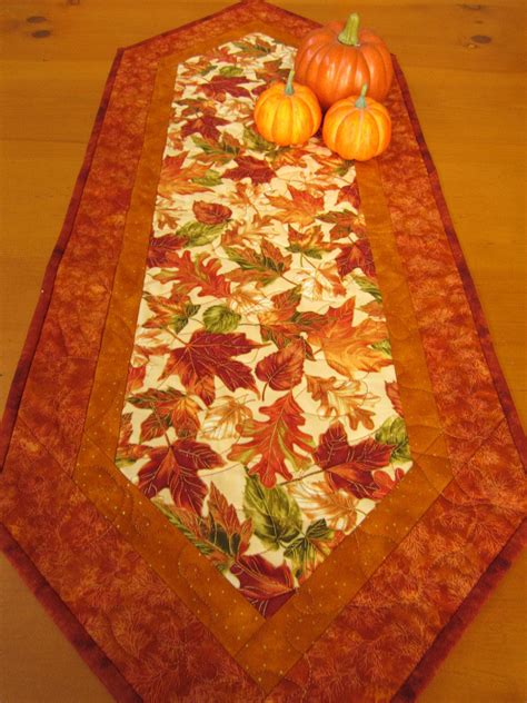 Quilted Autumn Table Runner Fall Leaves And Sunflowers Extra C