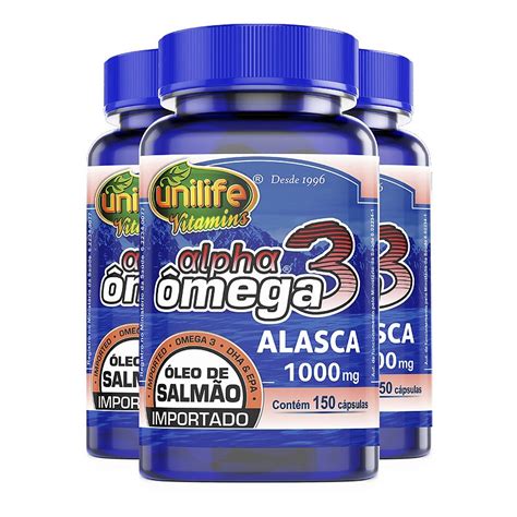 Kit 3 Ômega 3 Alpha Óleo de Salmão 1200mg 150 cápsulas Unilife Edin