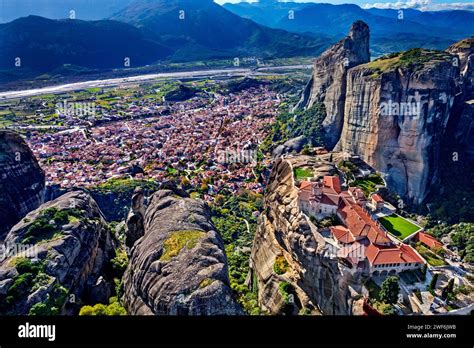 Aerial View Of Hagia Triada Holy Trinity Monastery With Kalambaka