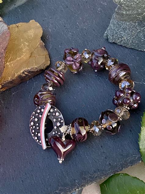 Handmade Glass Bead Bracelet With Sterling Silver Toggle And Swarovski