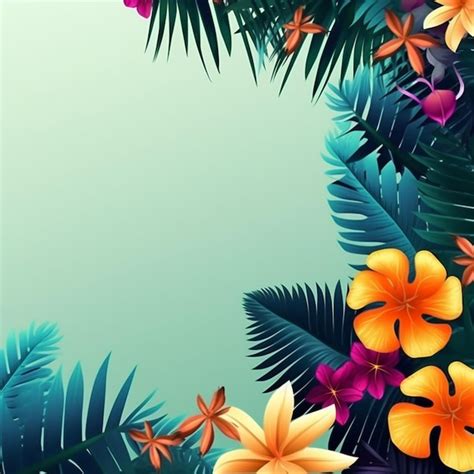 Un Colorido Fondo Tropical Con Flores Y Hojas Tropicales Foto Premium