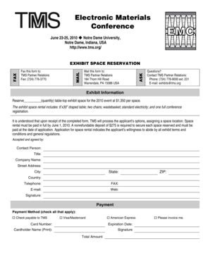 Fillable Online Tms EMC 2010 Exhibit Form Table Top Tms Fax Email