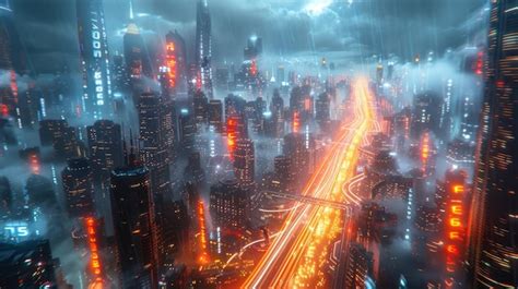 Futuristic Cyberpunk Cityscape With Neon Lights Generative Ai Premium