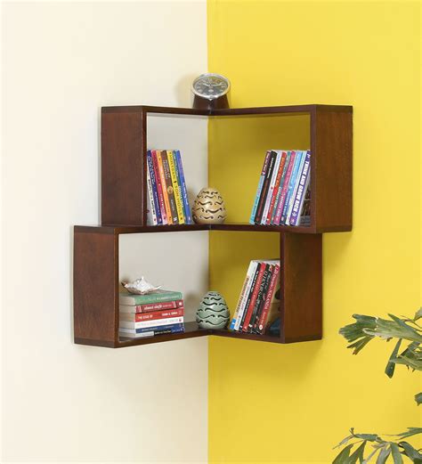 Buy Sheesham Wood Corner Book Shelf In Provincial Teak Finish At