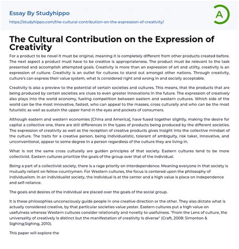 The Cultural Contribution On The Expression Of Creativity Essay Example