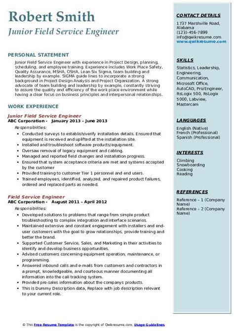 Field Service Engineer Resume Samples Qwikresume