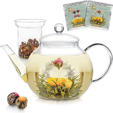 Buy Teabloom Stovetop Microwave Safe Glass Teapot 40 OZ With