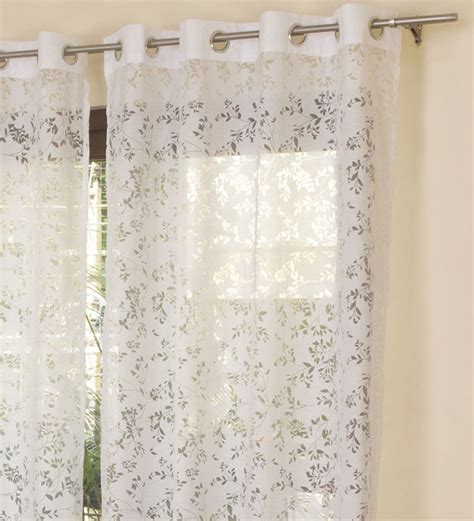 Buy White Polycotton Floral Ft Sheer Eyelet Pcs Door Curtains By