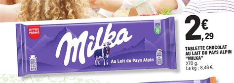 Promo TABLETTE CHOCOLAT AU LAIT DU PAYS ALPIN MILKA Chez E Leclerc