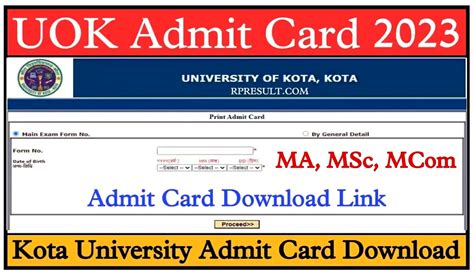 Kota University Admit Card 2023 MA MSc MCom UOK Admit Card 2023 Name