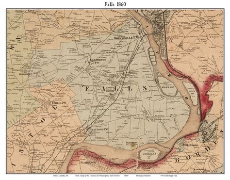 Falls Township Pennsylvania 1860 Old Town Map Custom Print Bucks Co Old Maps