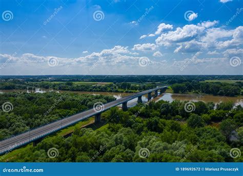 Bridge Over Vistula River In Kamien Poland Aerial View Of Vistula