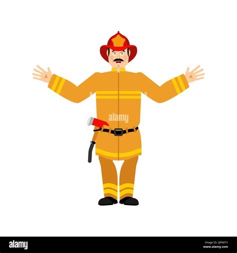 Firefighter happy. Fireman merry emotion. Joyful man Stock Vector Image ...