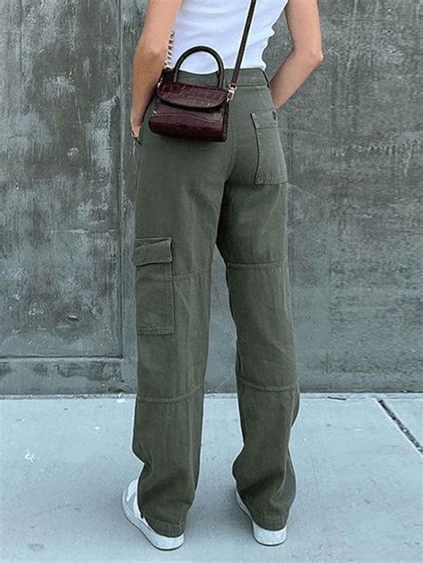 2024 Pocket Patched Straight Cargo Jeans Green S In Jeans Online Store