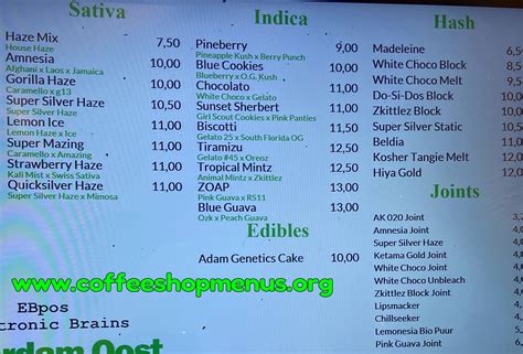 Coffeeshop Oost Menus Archive Coffeeshopmenus Org