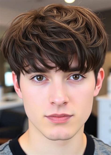 Modern Men Hairstyles Dark Brown Textured Bowl Cut