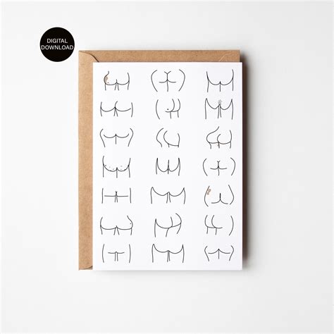 Butts Card Printable Greeting Card Nude Line Art Stationary Body Positive Gift Funny Gift