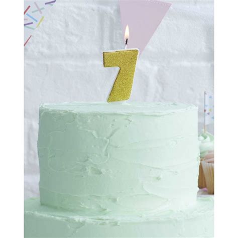 Pick And Mix Gold Glitter Number 7 Candle 6cm Party Delights