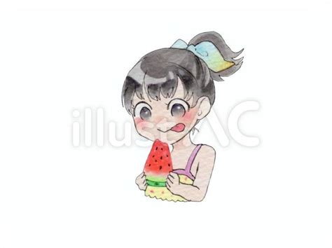 スイカを食べる女の子イラスト No 837693／無料イラストなら「イラストac」