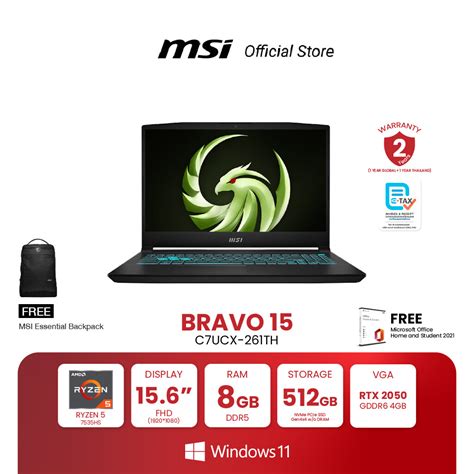 MSI NOTEBOOK Bravo 15 C7UCX 261TH 15 6 FHD IPS Ryzen 5 7535HS