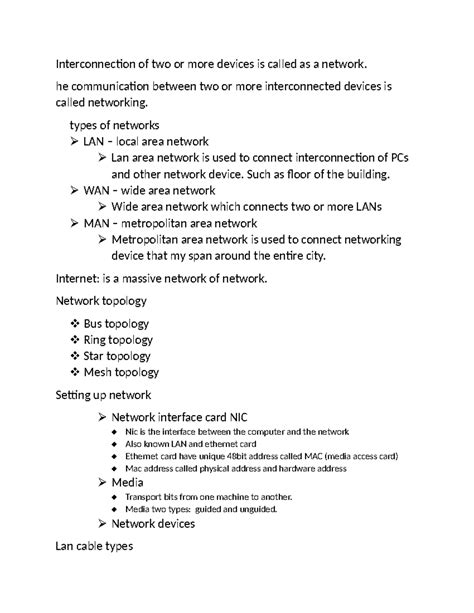 Interconnection of two or more devices is called as a network - he communication between two or ...