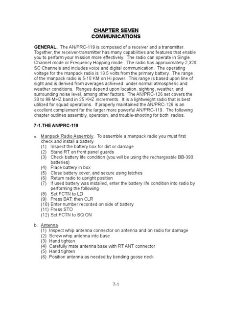 Chapter Seven Communications: GENERAL. The AN/PRC-119 Is Composed of A Receiver and A ...