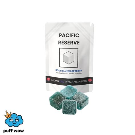 300mg THC Blue Raspberry Gummies Pacific Reserve Puff Wow Weed Delivery