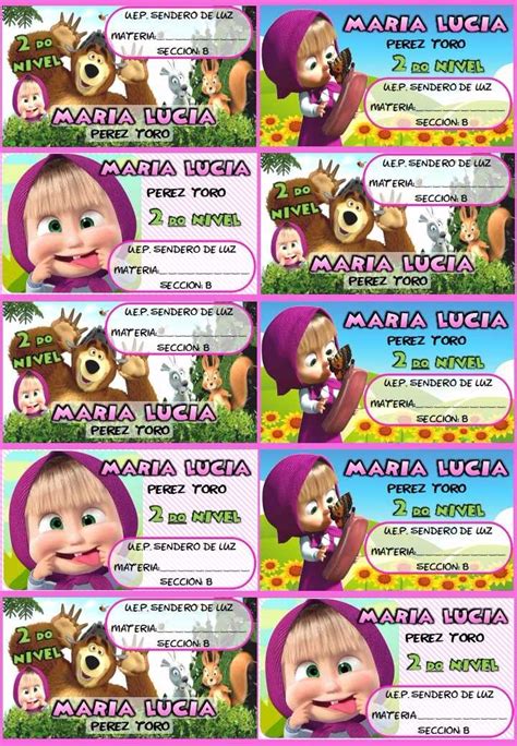 Etiquetas Escolares Masha Y El Oso Bs 0 02 En Mercado Libre