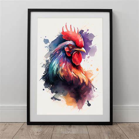 Rooster Chicken Watercolor, Art Print, Poster, Wall Art, Printable ...